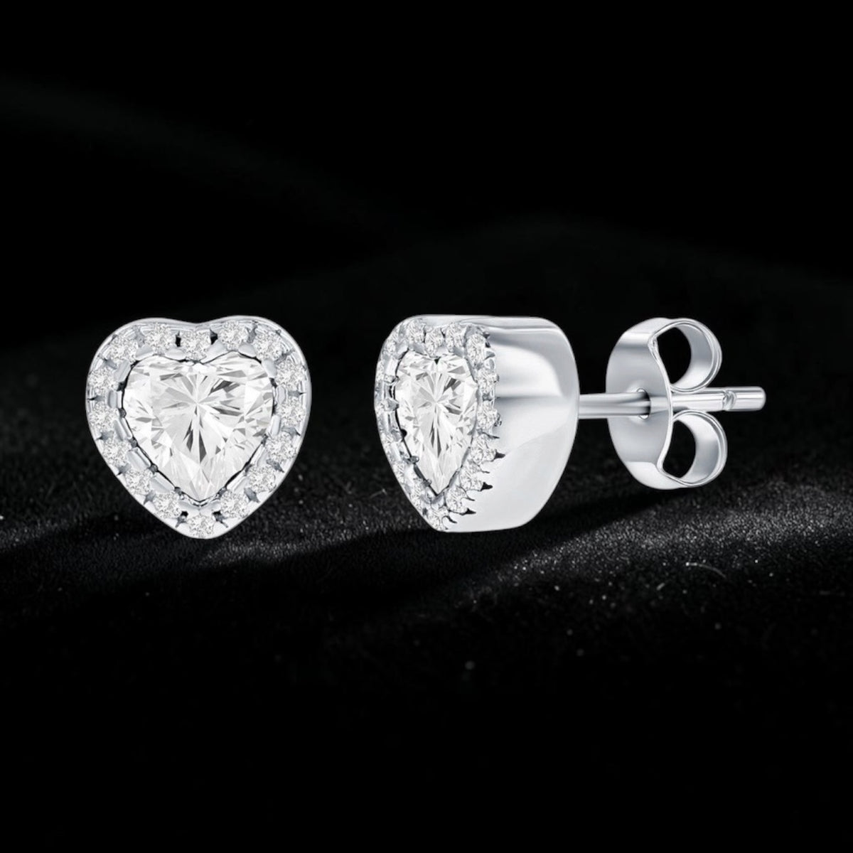 Gorgeous Sterling Silver, Crystal Heart Stud Earrings