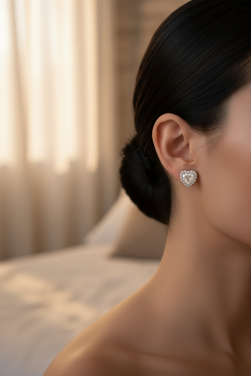 Gorgeous Sterling Silver, Crystal Heart Stud Earrings