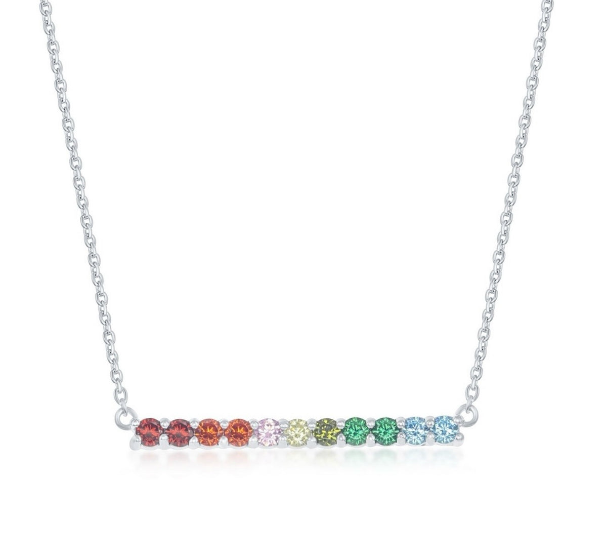 Sterling Silver Rainbow Bar Necklace