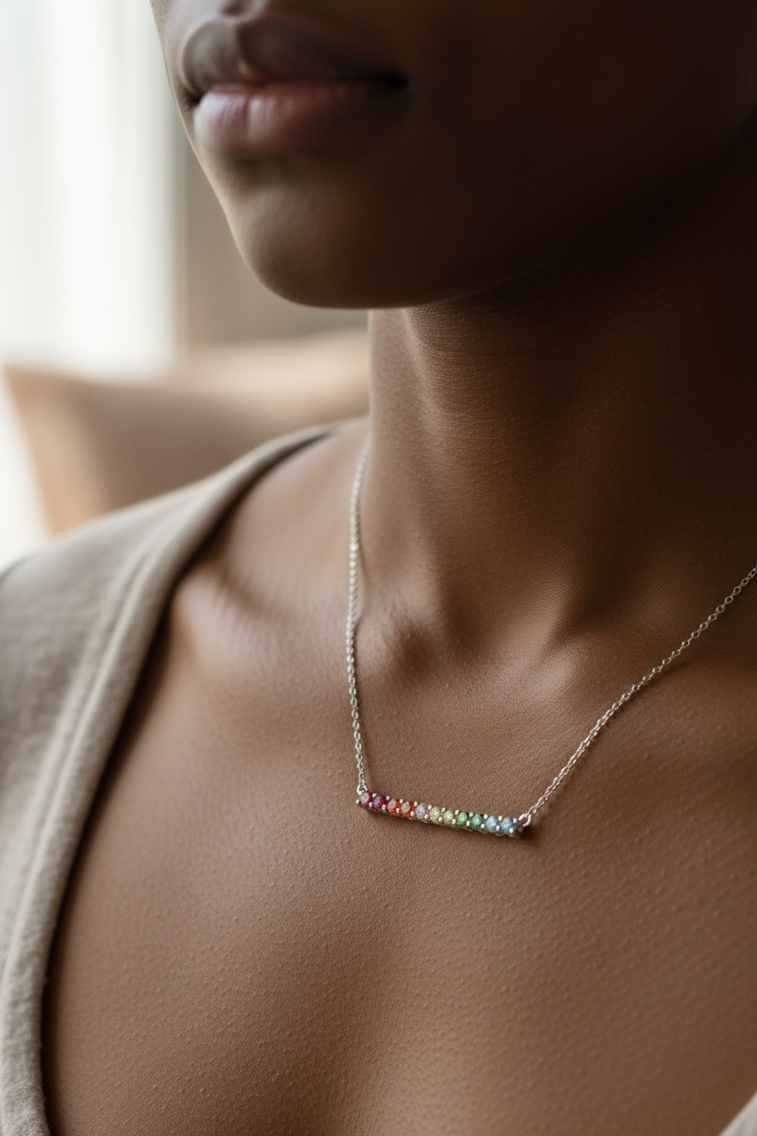 Sterling Silver Rainbow Bar Necklace