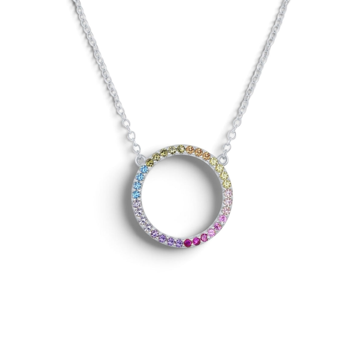 Sterling Silver, Rainbow Circle of Life Necklace