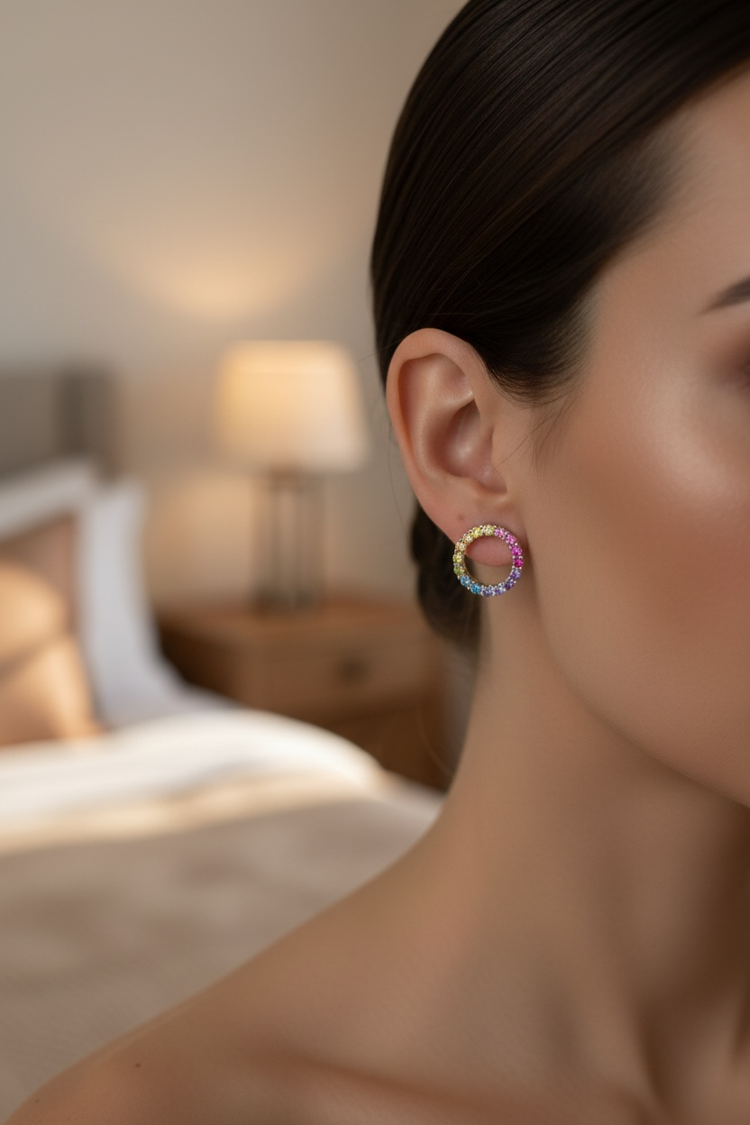 Sterling Silver Rainbow Open Circle Stud Earrings