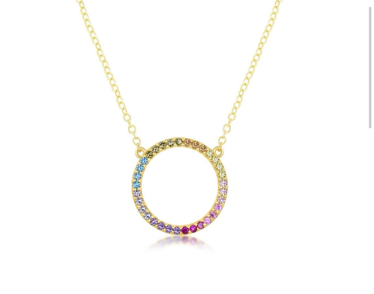 Sterling Silver, Rainbow Circle of Life Necklace gold