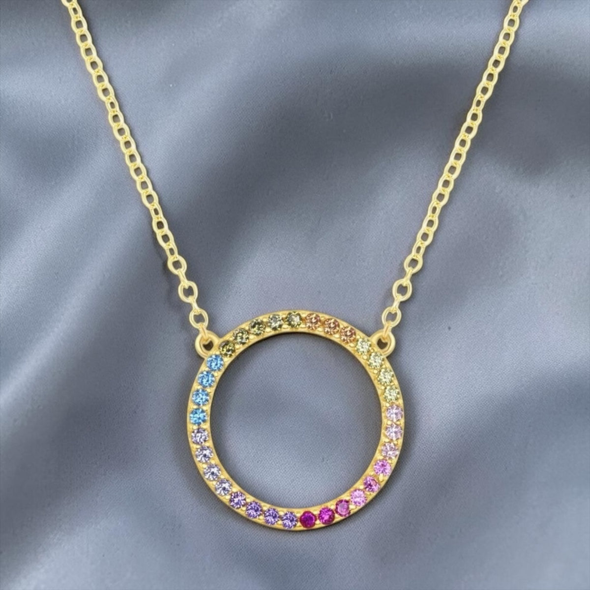 Sterling Silver, Rainbow Circle of Life Necklace gold