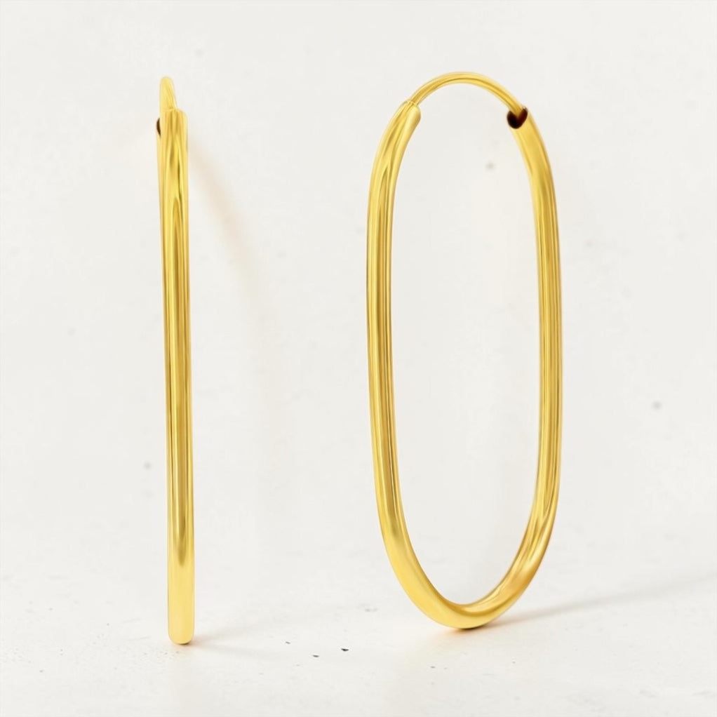 14K Real Yellow Gold, 33x20mm Oval Hoop Earrings Hoops