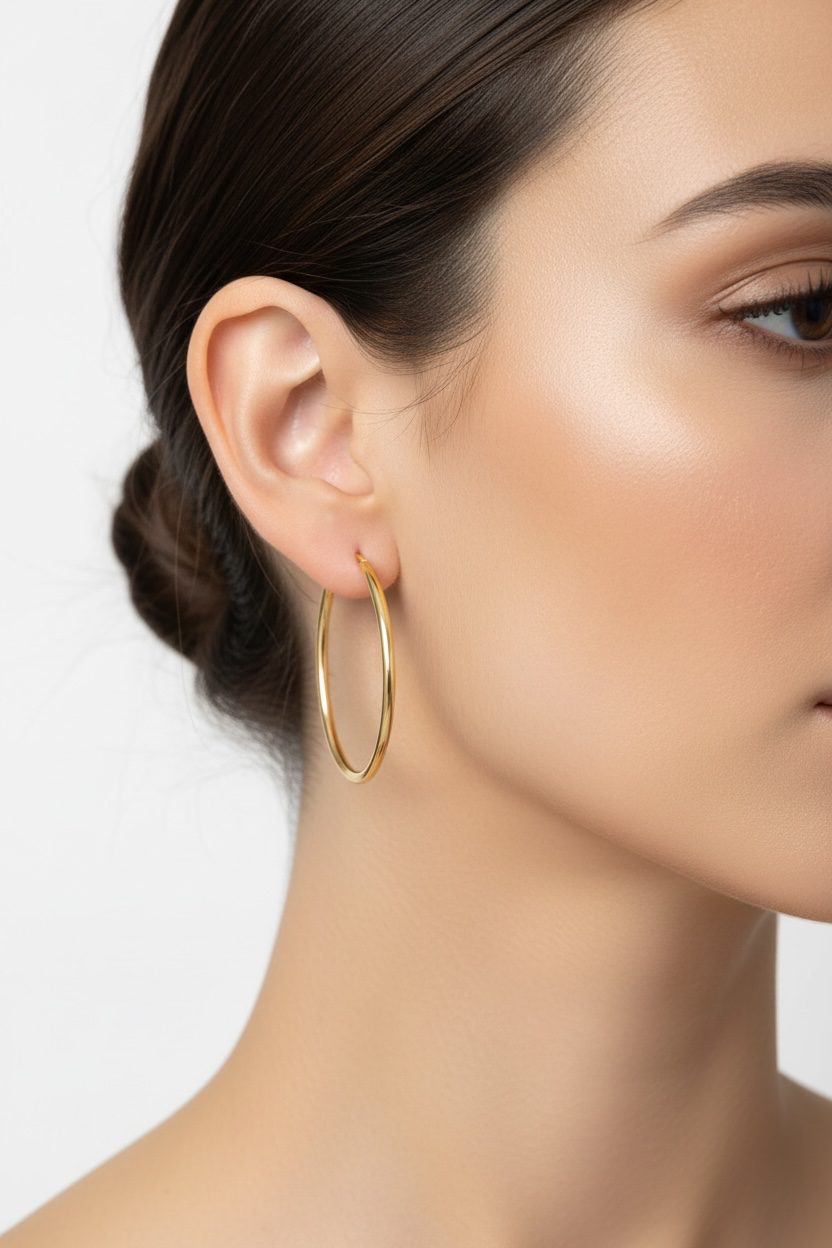 14K Real Yellow Gold, 28mm Hoop Earrings