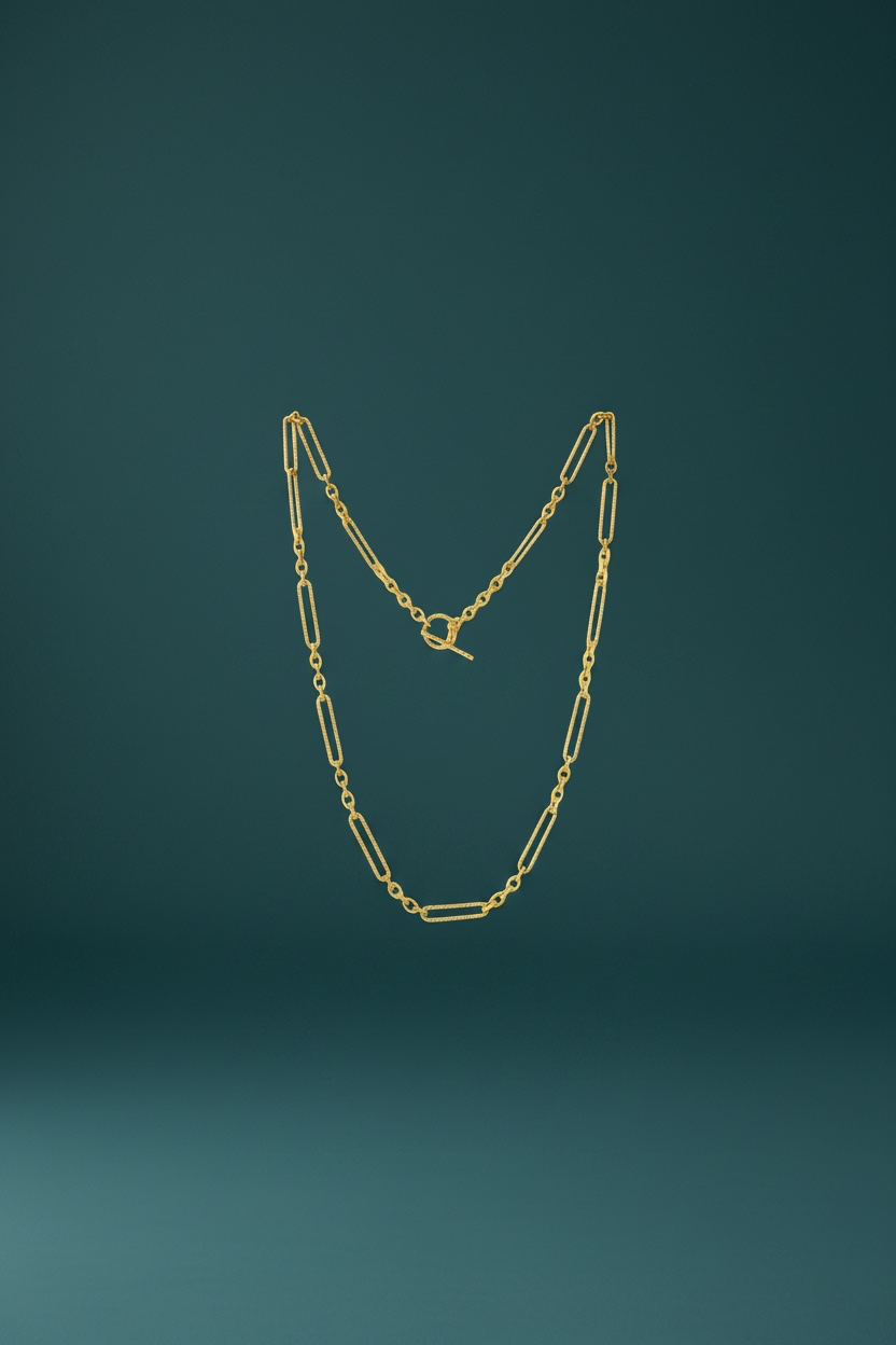 14K Real Yellow Gold, Rope Design Paperclip Toggle Necklace 18” long