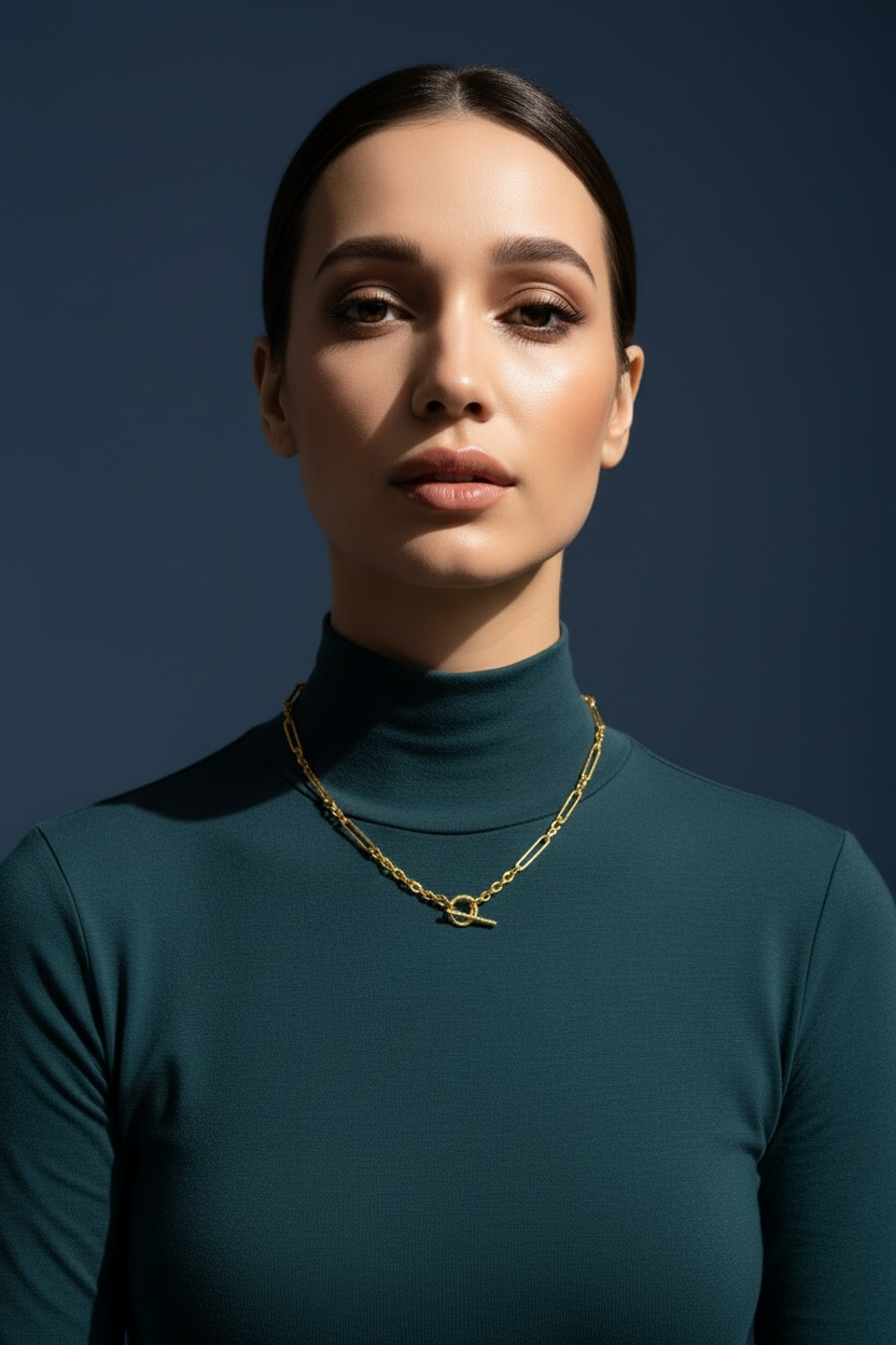 14K Real Yellow Gold, Rope Design Paperclip Toggle Necklace 18” long