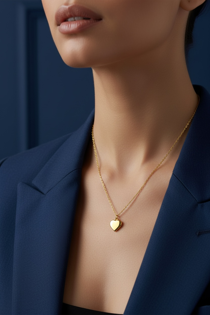 14K Real Gold Polished Heart Necklace