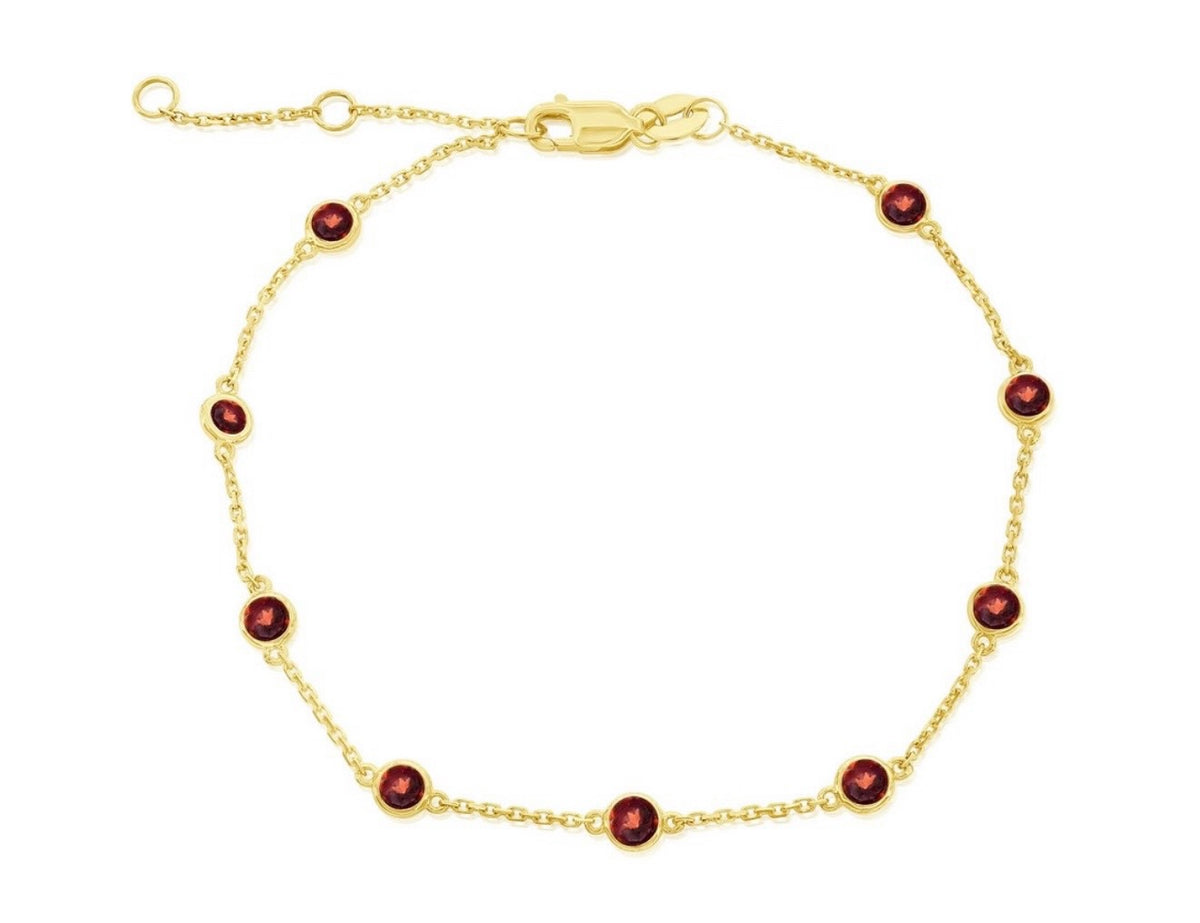 14K Real Gold 1.17ct Gemstone Station Bracelet - Garnet