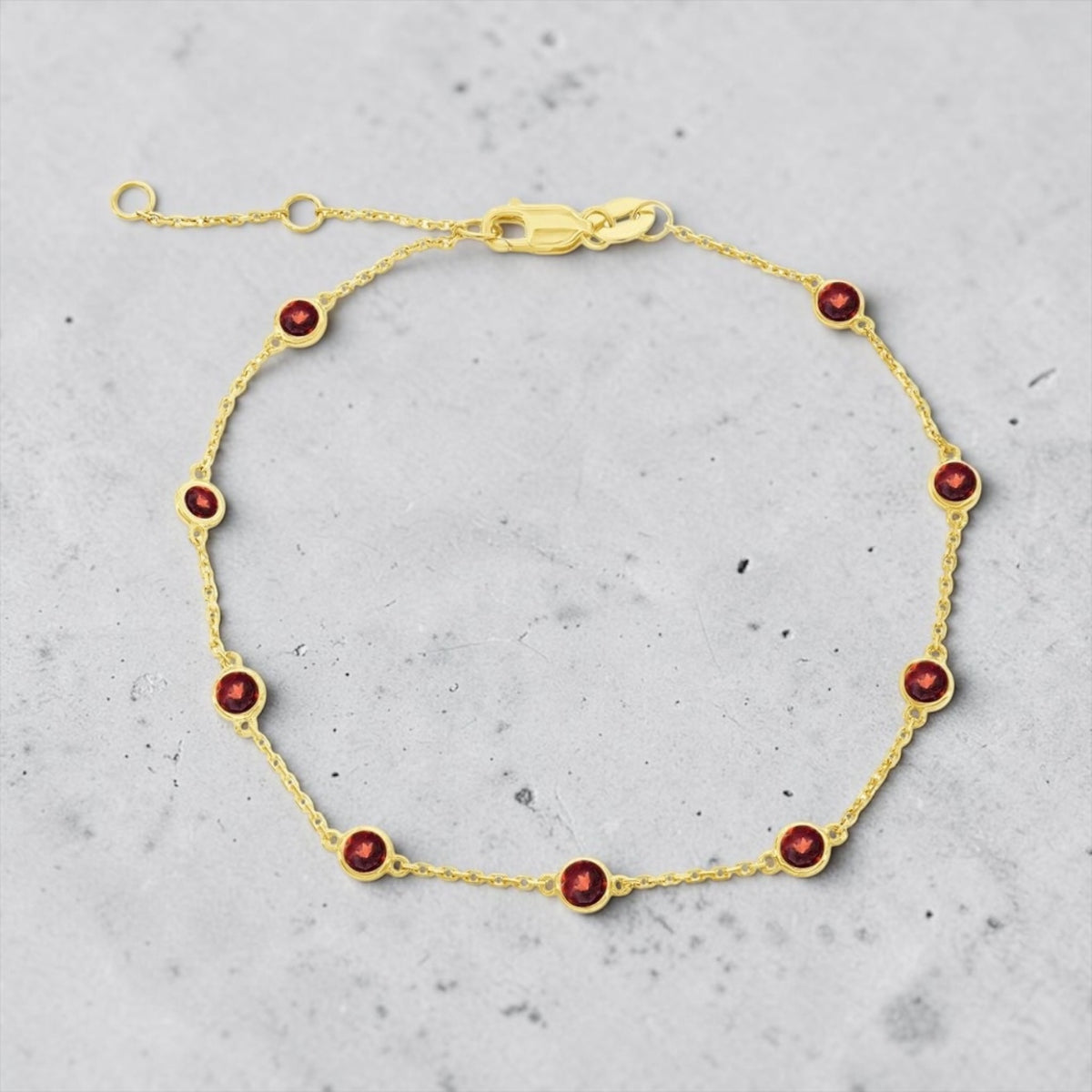14K Real Gold 1.17ct Gemstone Station Bracelet - Garnet