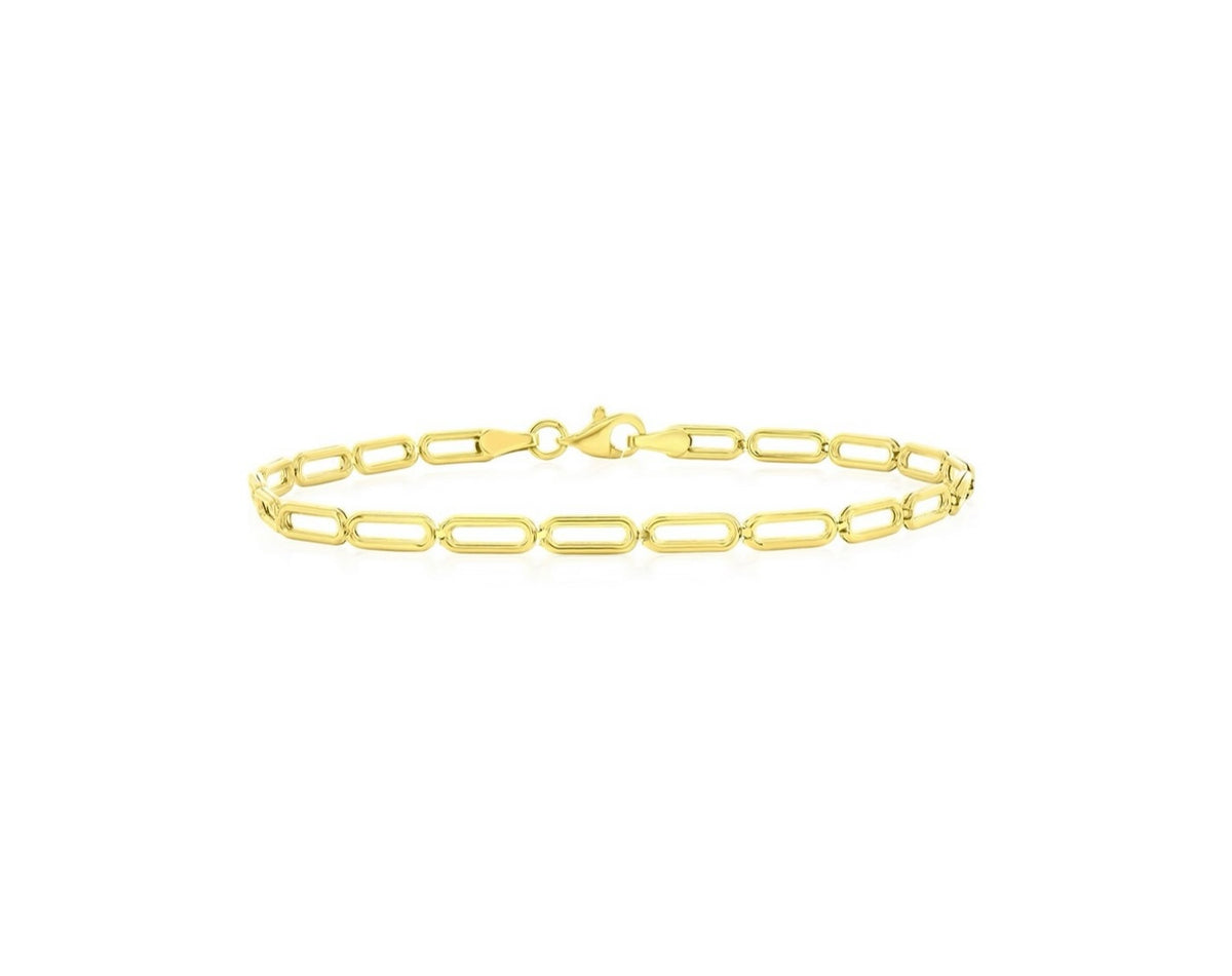 14K Real Yellow Gold 3mm Paperclip Bracelet