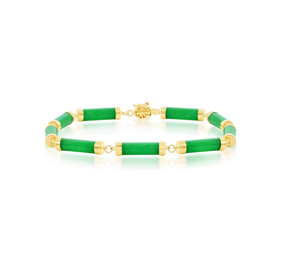 14K Real Yellow Gold Jade Linked Bars Bracelet 7 inch