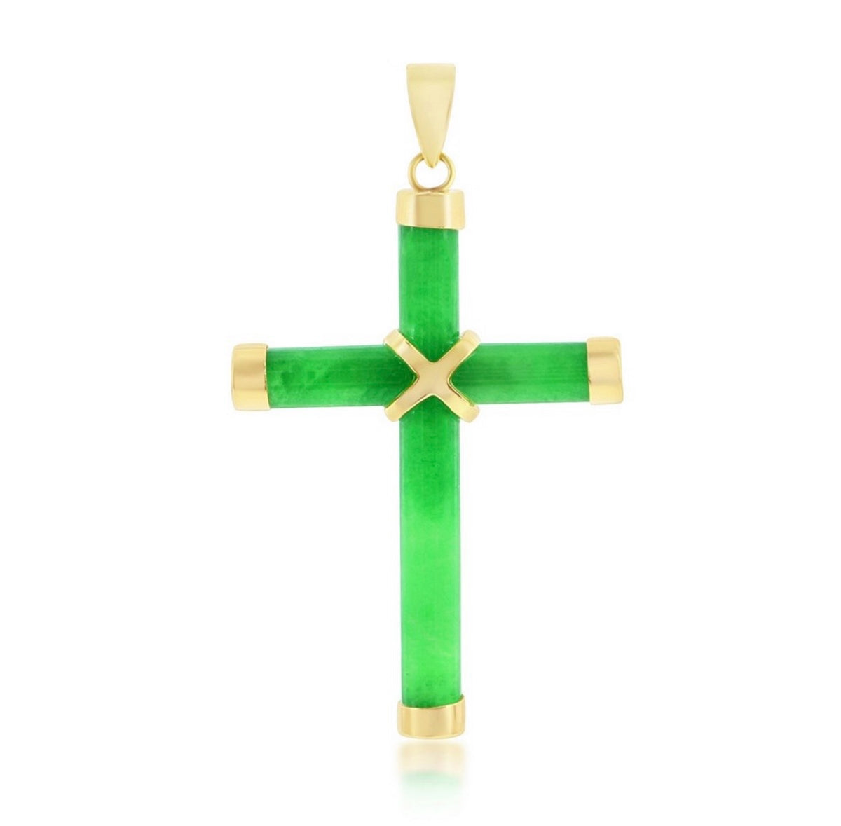 14K Yellow Real Gold Jade Cross Pendant gorgeous