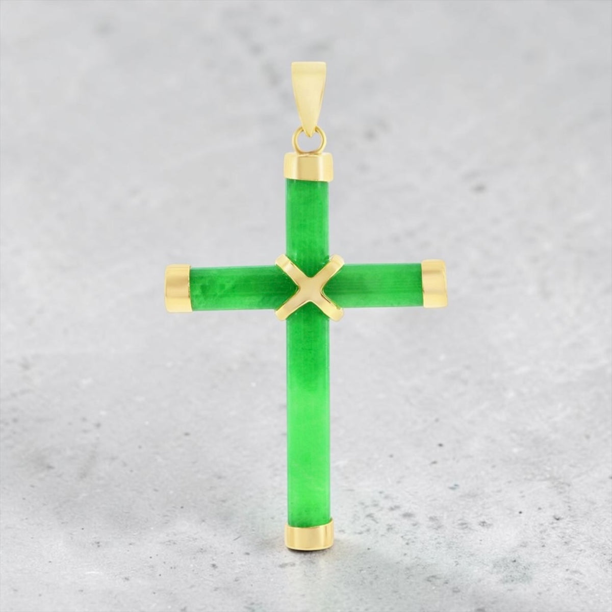 14K Yellow Real Gold Jade Cross Pendant gorgeous