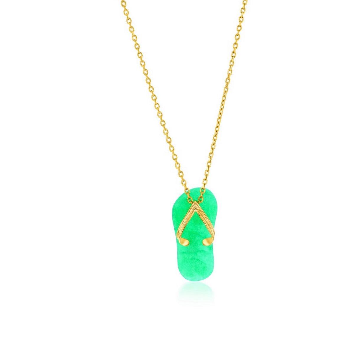 14K Real Yellow Gold, Flip Flop Jade Pendant