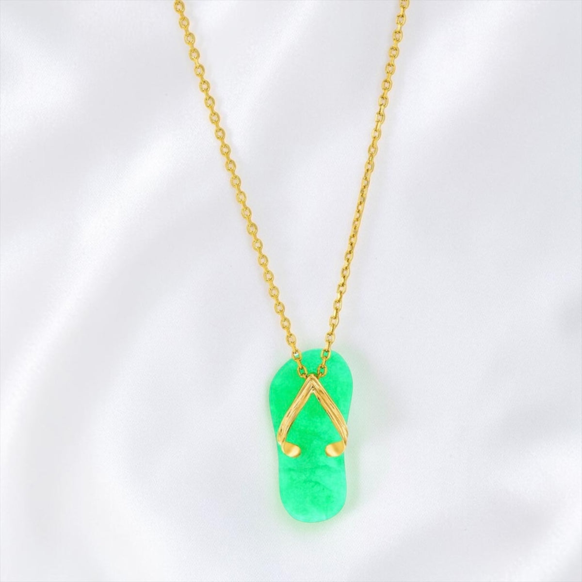 14K Real Yellow Gold, Flip Flop Jade Pendant