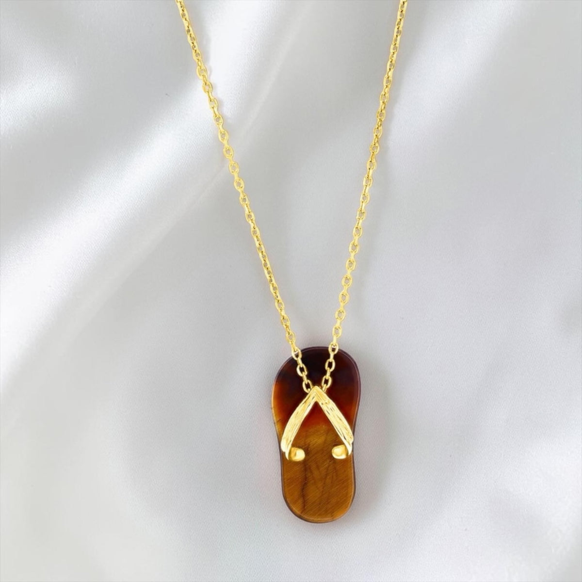 14K Real Yellow Gold, Flip Flop Tiger Eye Pendant