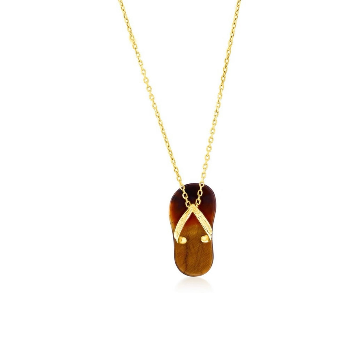 14K Real Yellow Gold, Flip Flop Tiger Eye Pendant
